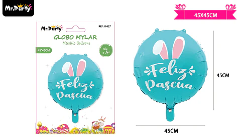 Globo metálico con orejas de conejo feliz pascua 45cm