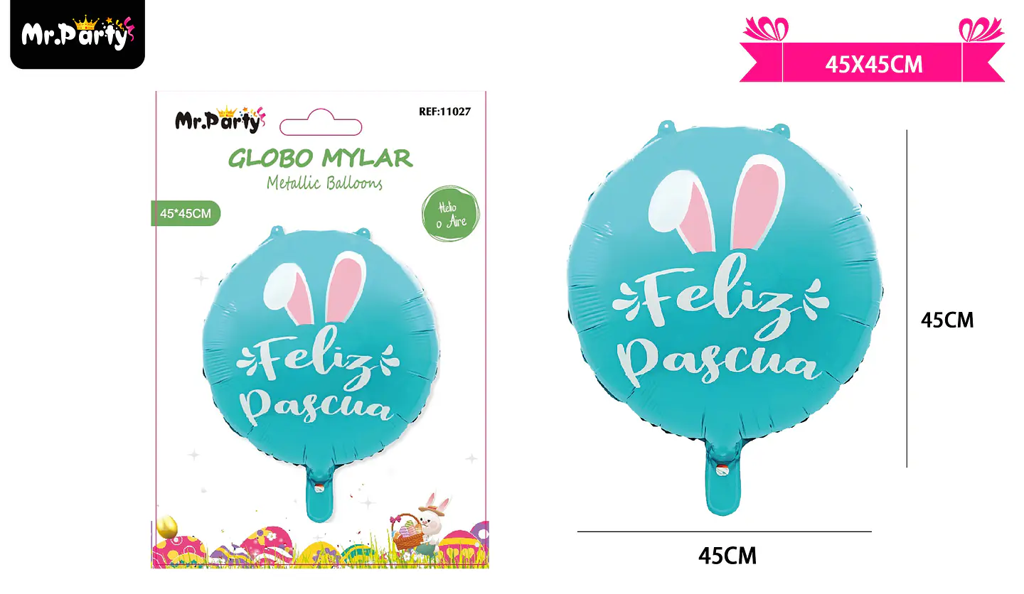 Globo metálico con orejas de conejo feliz pascua 45cm 1