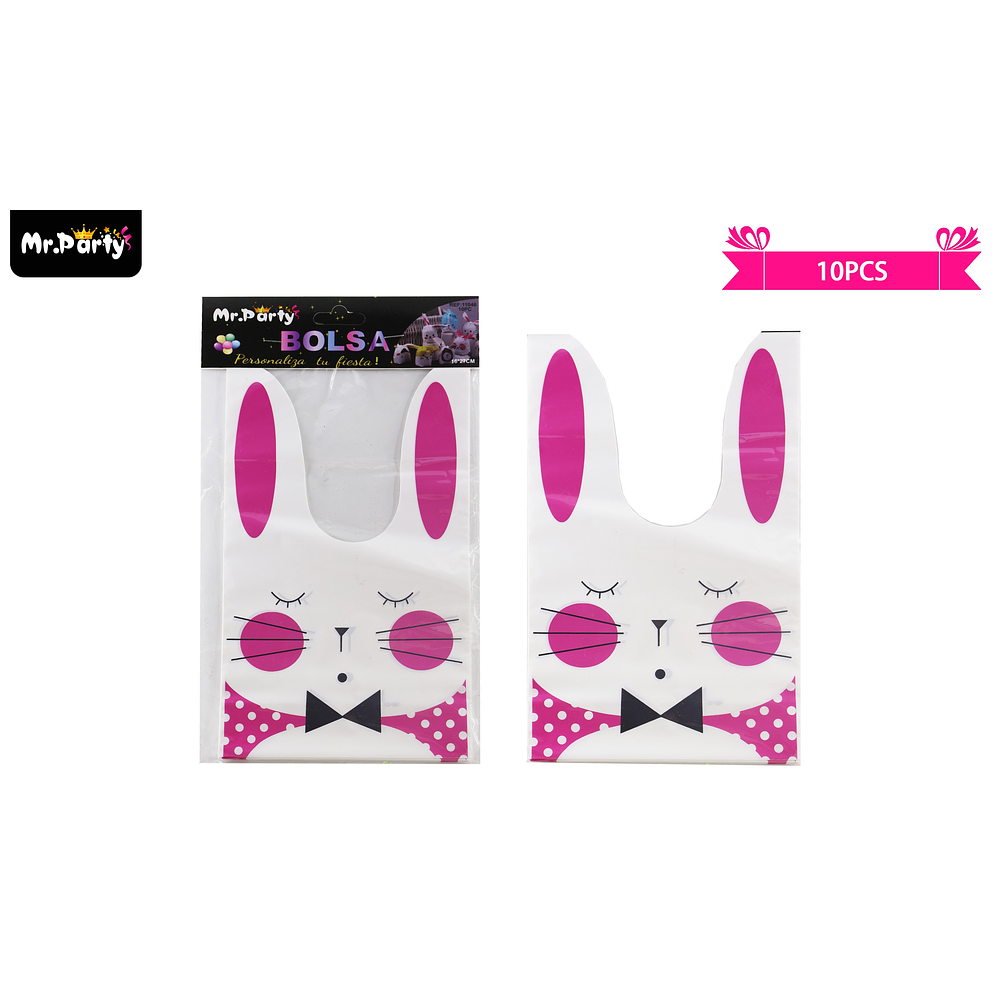 Bolsa conejo de pascua fucsia 16*27cm 10pcs