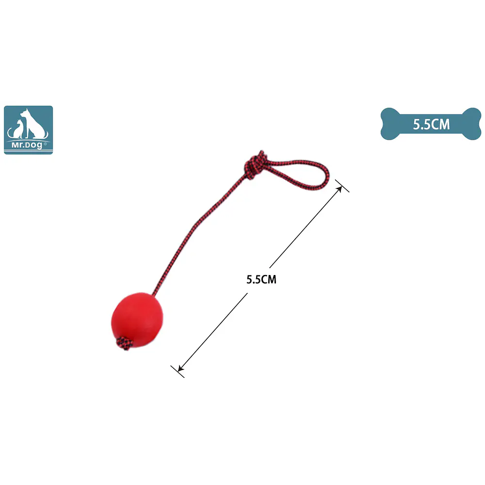 Juguete pelota roja de goma con cuerda para perro 5.5cm
