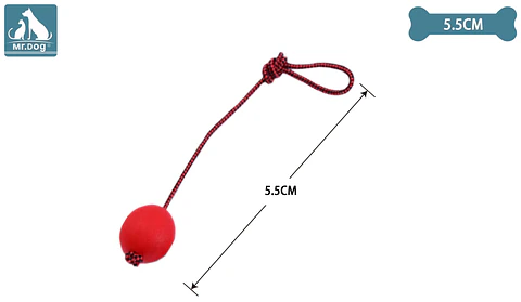 Juguete pelota roja de goma con cuerda para perro 5.5cm