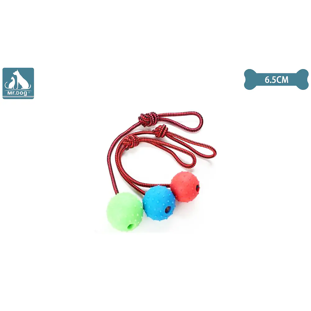Juguete pelota de goma con cuerda 6.5cm color aleatorio