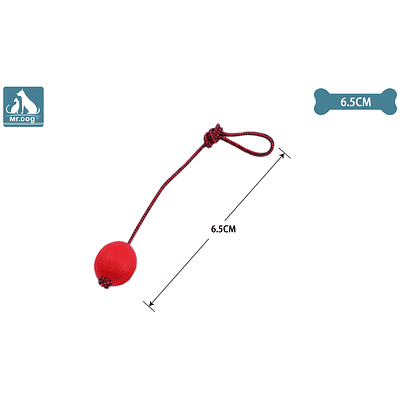 Juguete pelota roja de goma con cuerda para perro 6.5cm