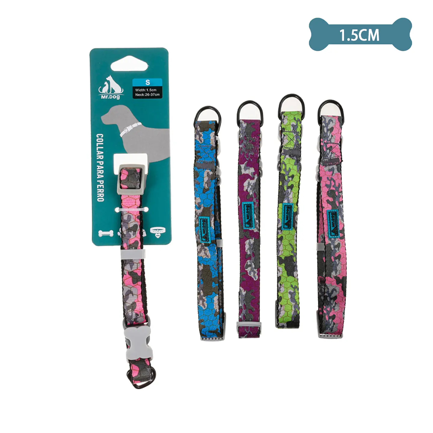 Collar camuflaje para mascota 1.5cm Color Aleatorio 1