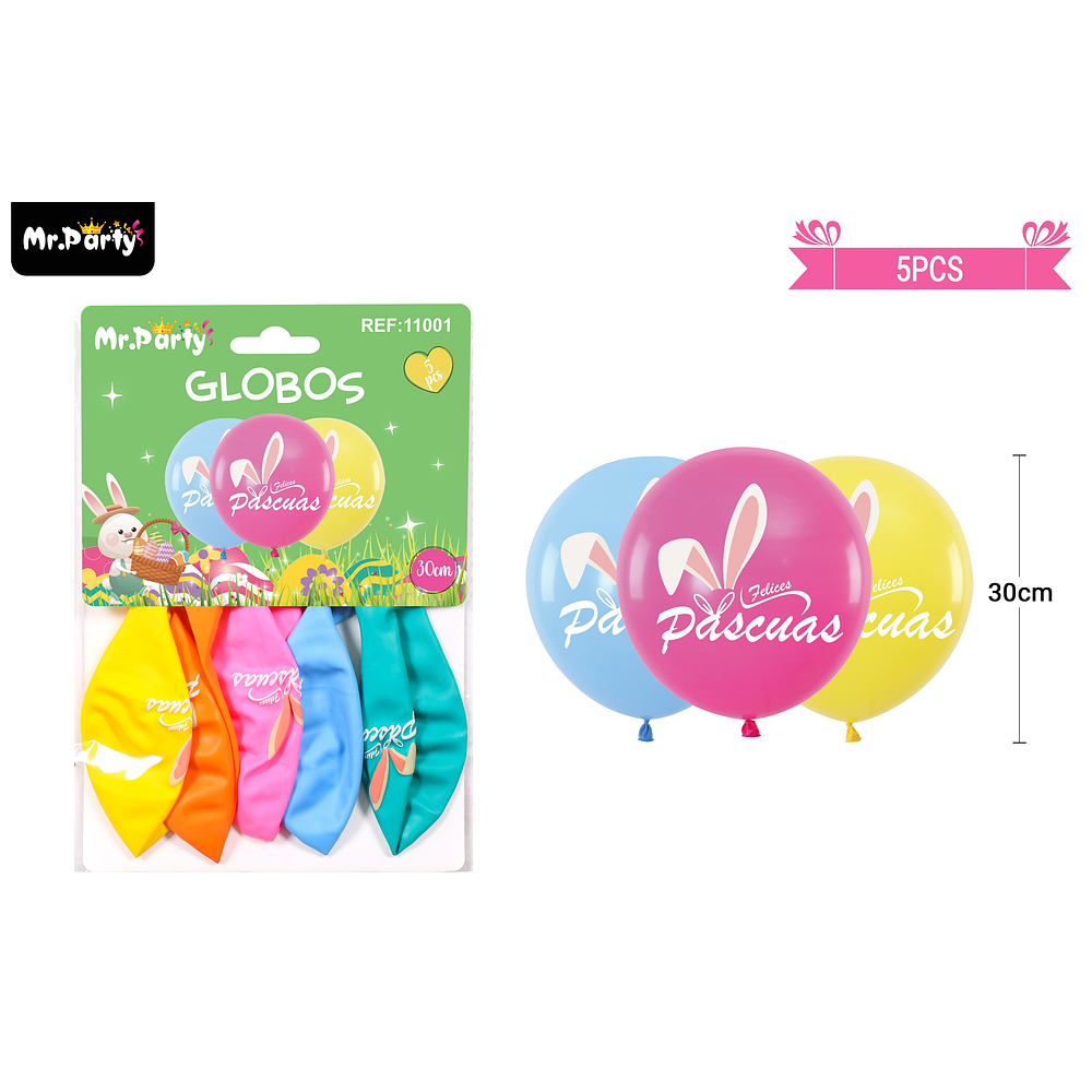 Set de globos orejas de conejo de pascua 30cm 5pcs
