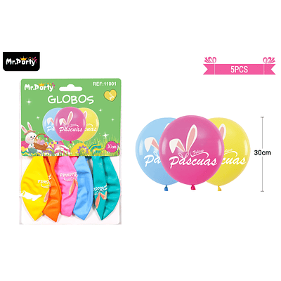 Set de globos orejas de conejo de pascua 30cm 5pcs