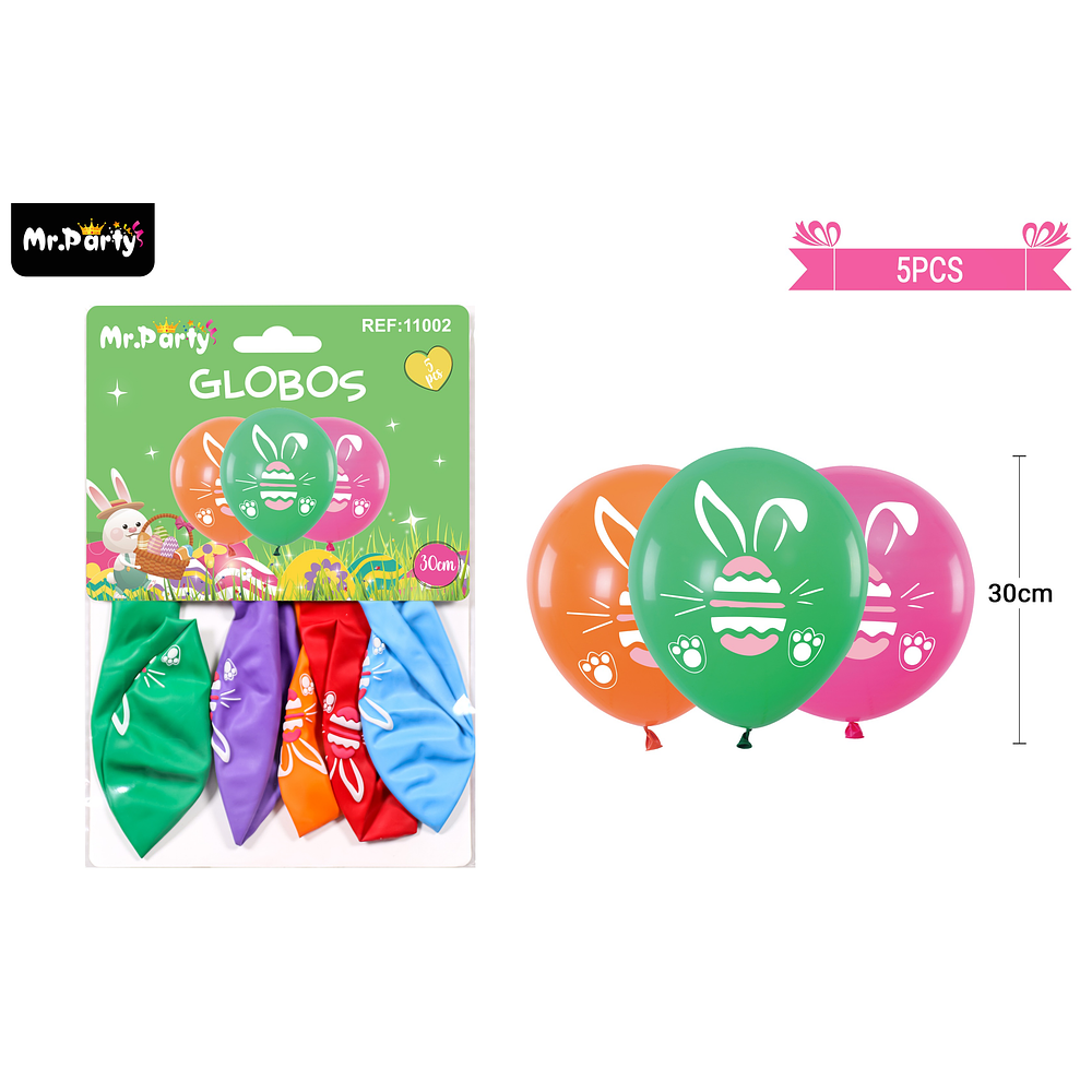 Set de globos orejas de conejo de pascua 30cm 5pcs