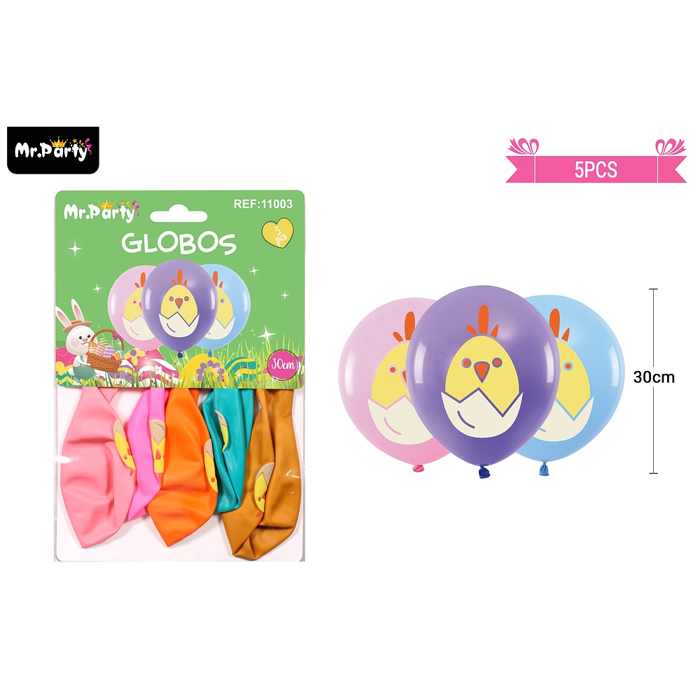 Set de globos pollito de pascua 30cm 5pcs