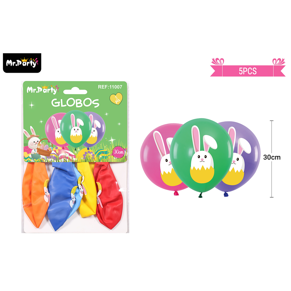 Set de globos conejo y huevo de pascua 30cm 5pcs