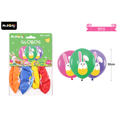 Set de globos conejo y huevo de pascua 30cm 5pcs