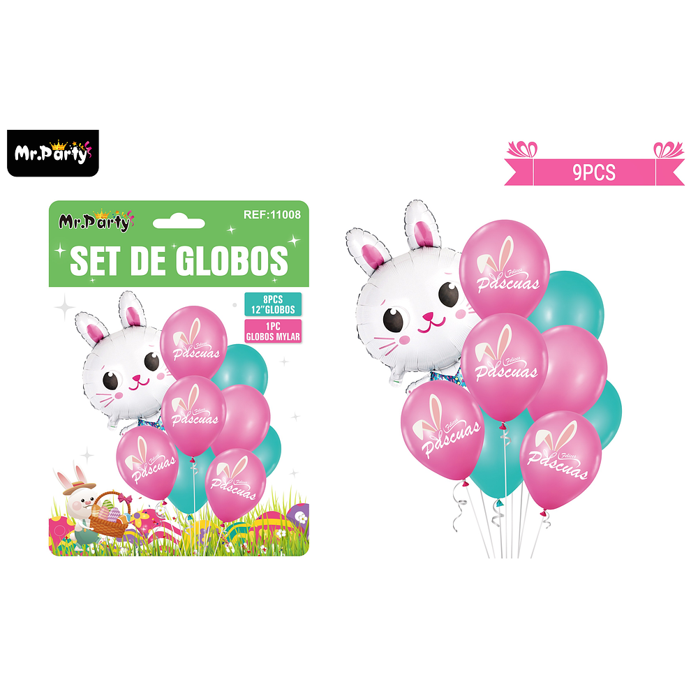 Set de globos conejo de pascua 9pcs
