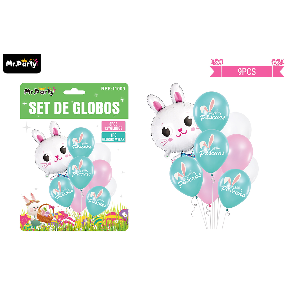 Set de globos conejo de pascua 9pcs