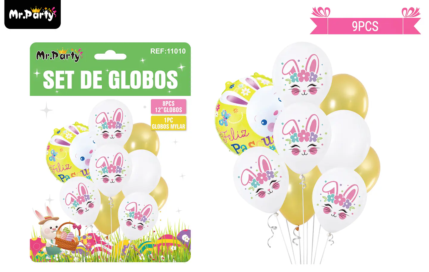 Set de globos conejo de pascua 9pcs 1
