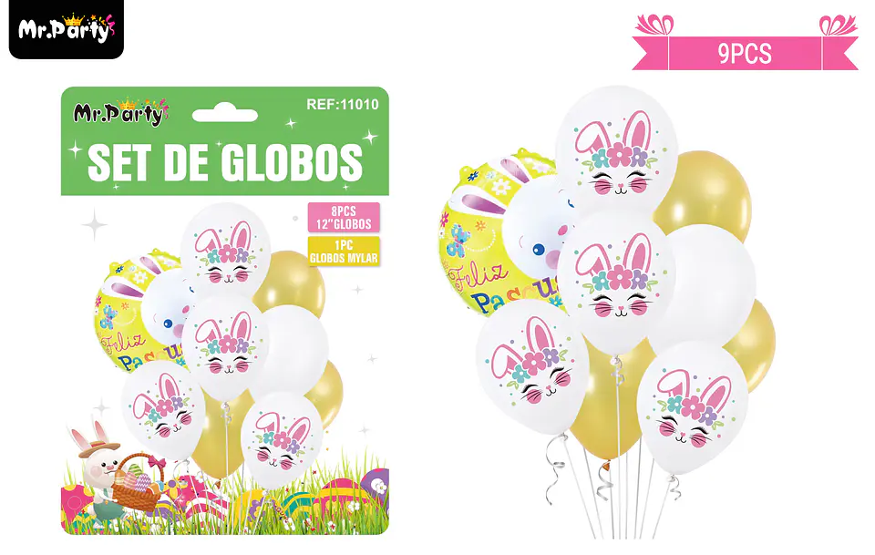 Set de globos conejo de pascua 9pcs 1
