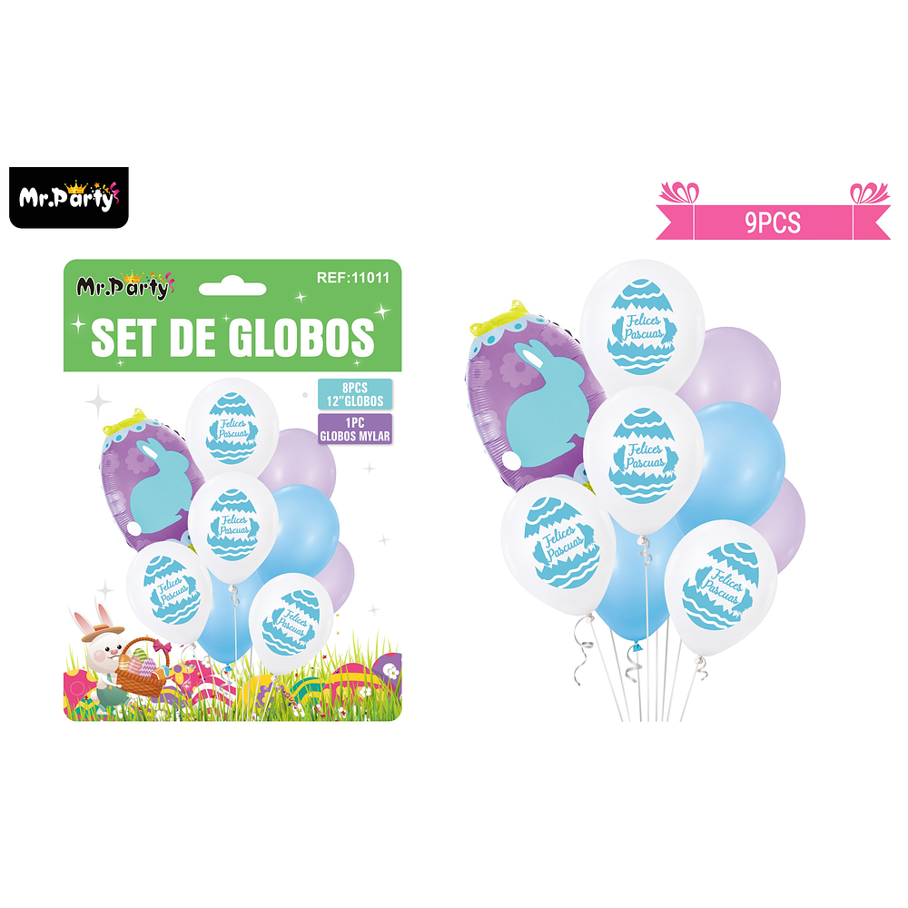 Set de globos conejo de pascua 9pcs