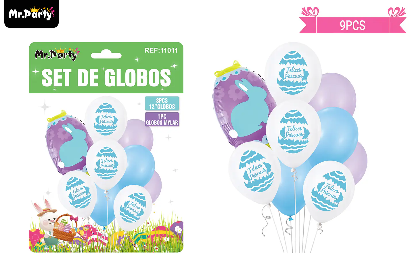 Set de globos conejo de pascua 9pcs 1