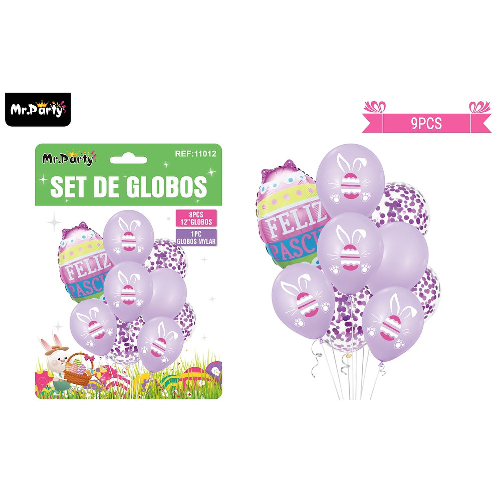 Set de globos conejo de pascua 9pcs