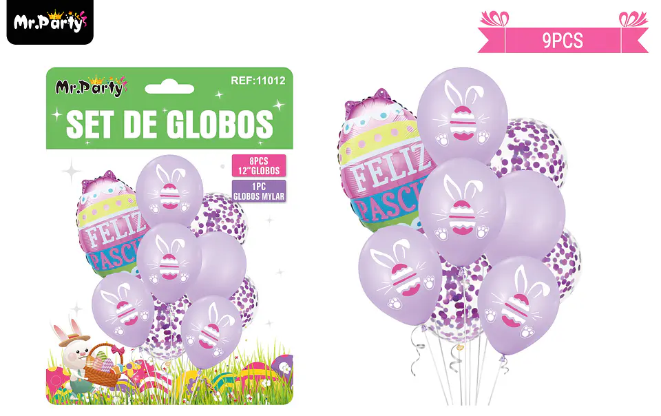 Set de globos conejo de pascua 9pcs 1
