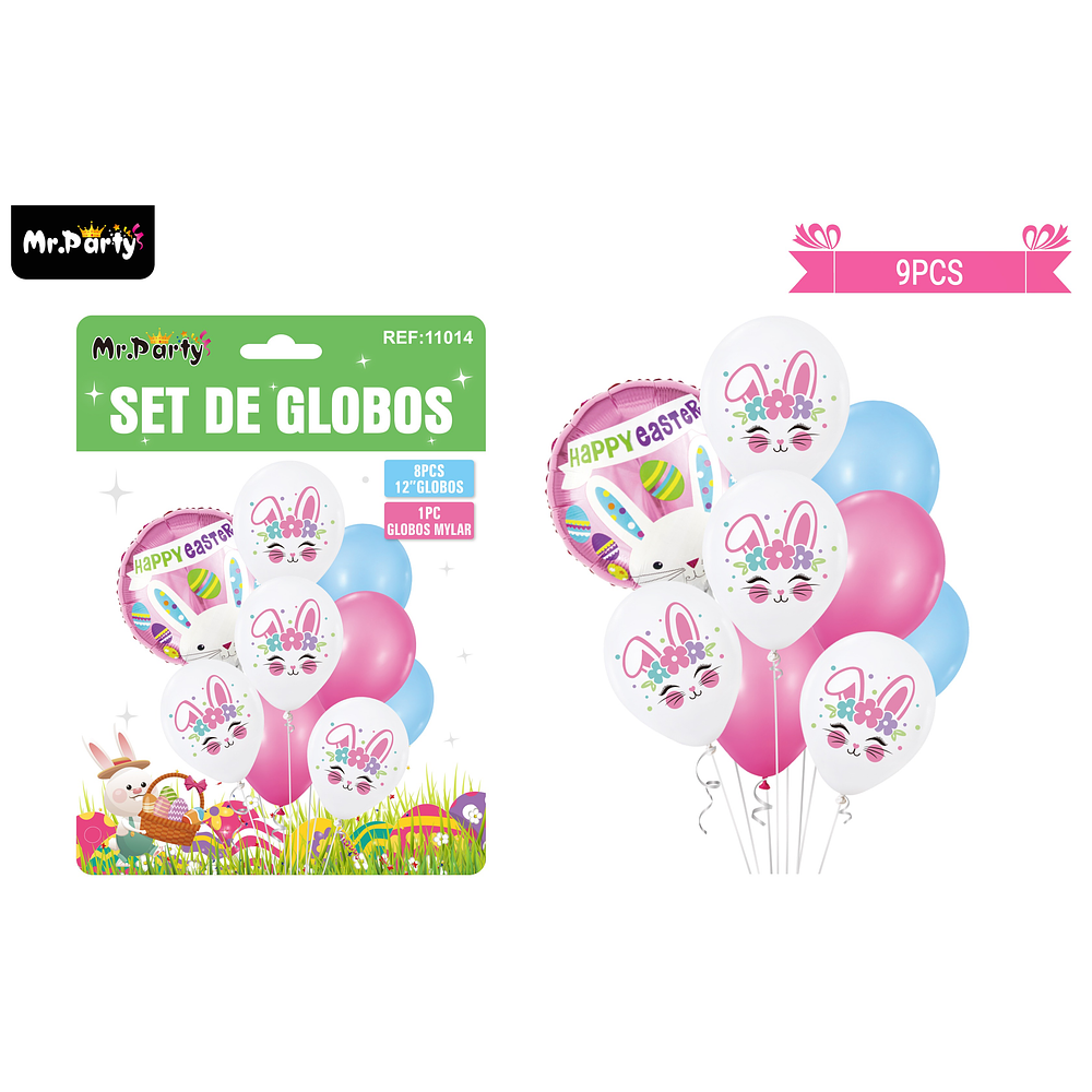 Set de globos conejo de pascua 9pcs