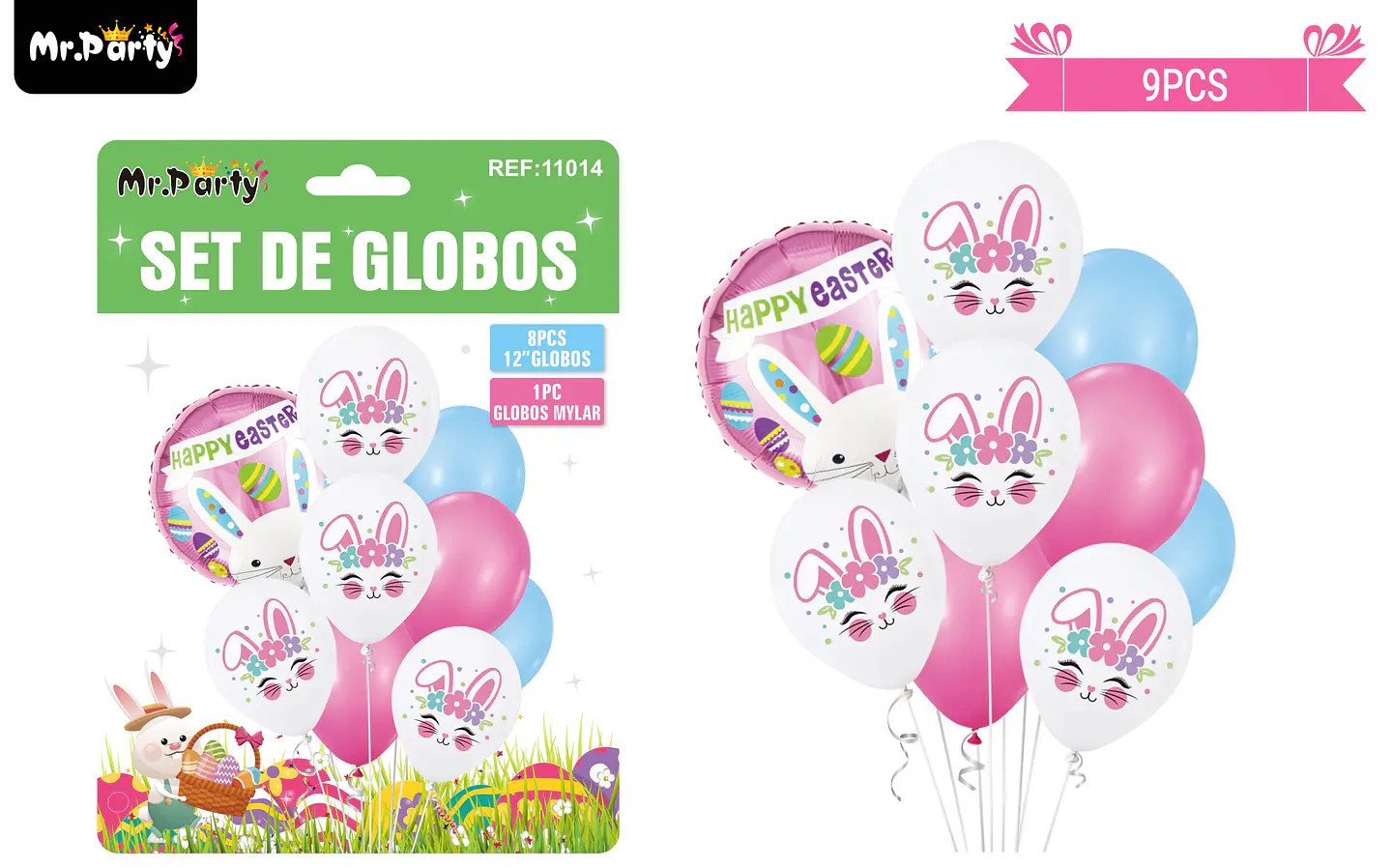 Set de globos conejo de pascua 9pcs 1