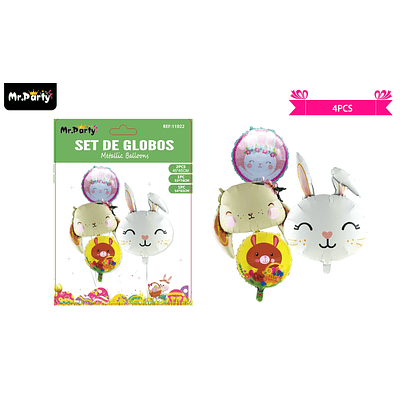 Set de globos metalicos conejo de pascua 4pcs