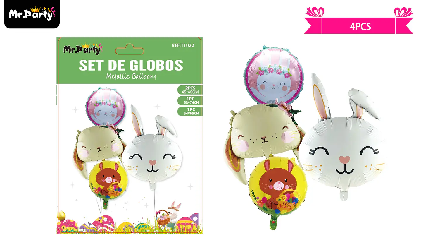 Set de globos metalicos conejo de pascua 4pcs 1