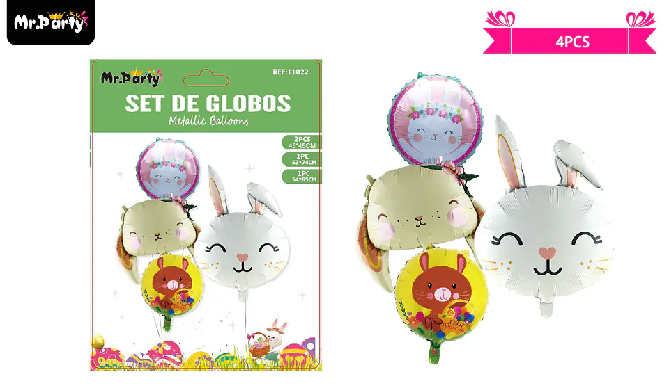 Set de globos metalicos conejo de pascua 4pcs 1
