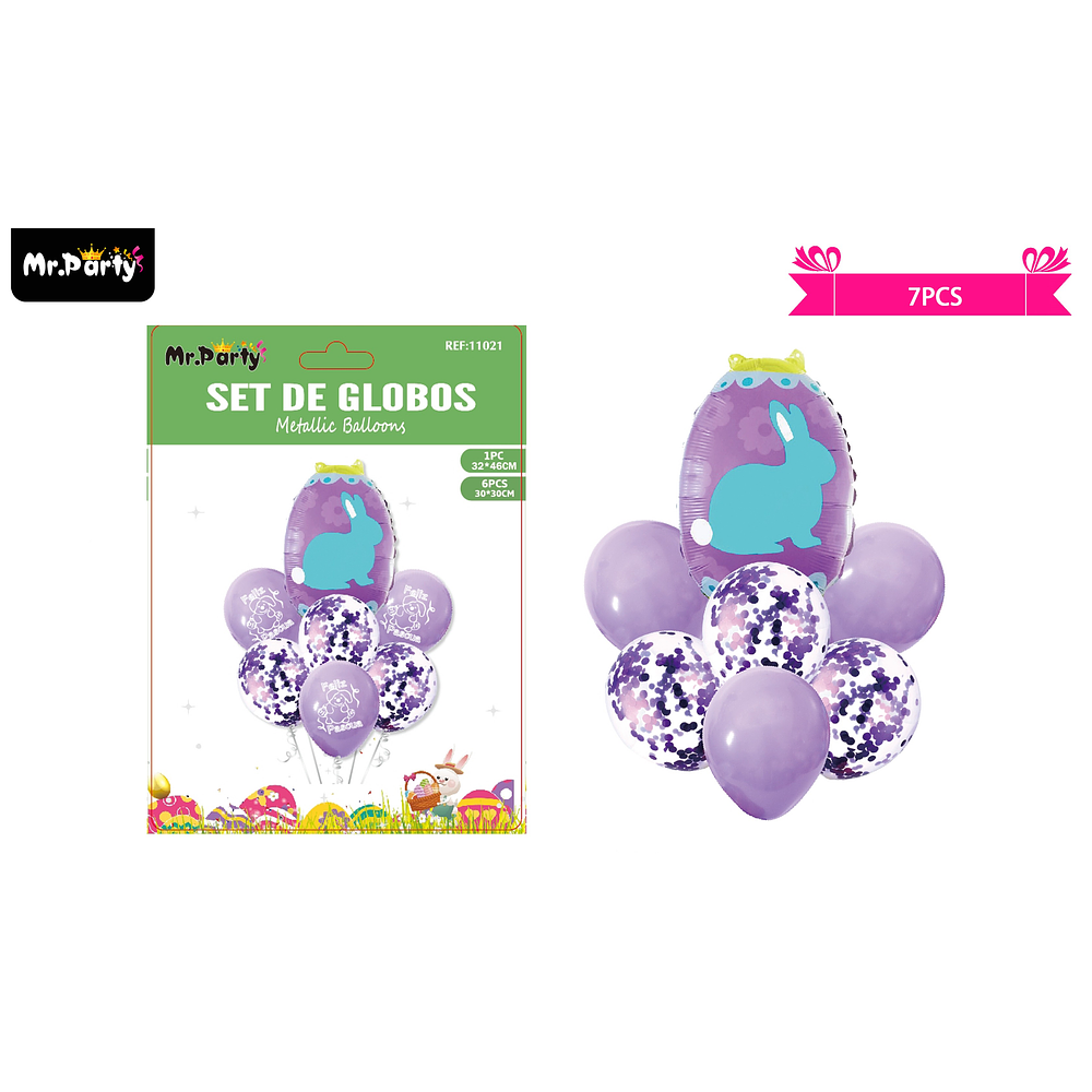 Set de globos metalicos conejo de pascua 7pcs