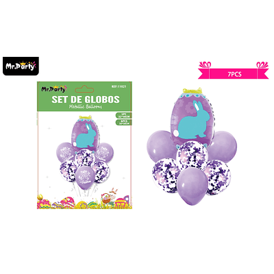 Set de globos metalicos conejo de pascua 7pcs