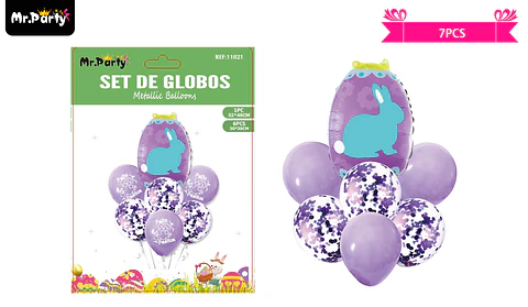 Set de globos metalicos conejo de pascua 7pcs