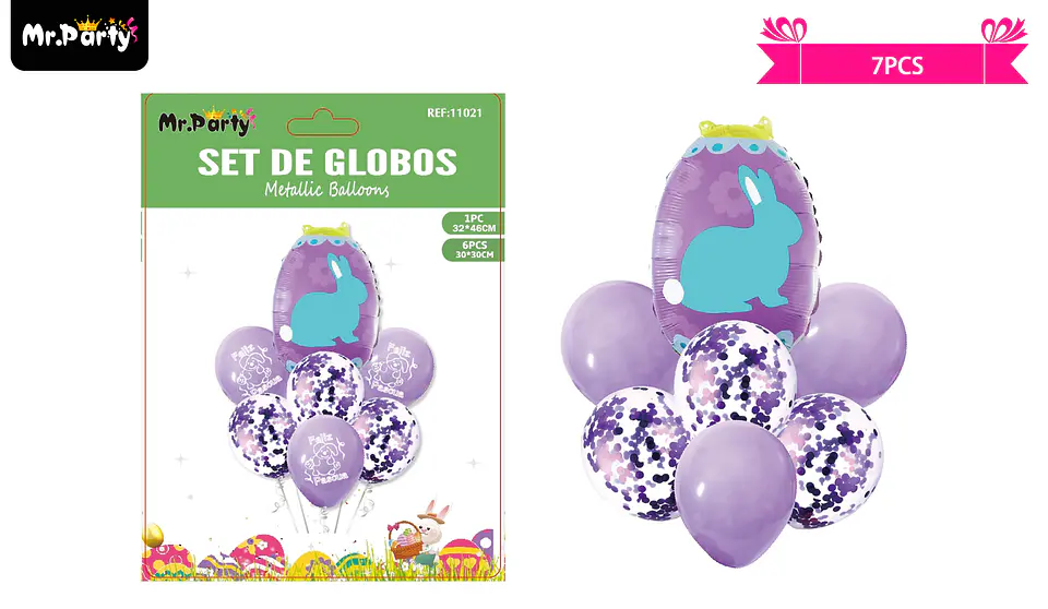 Set de globos metalicos conejo de pascua 7pcs 1