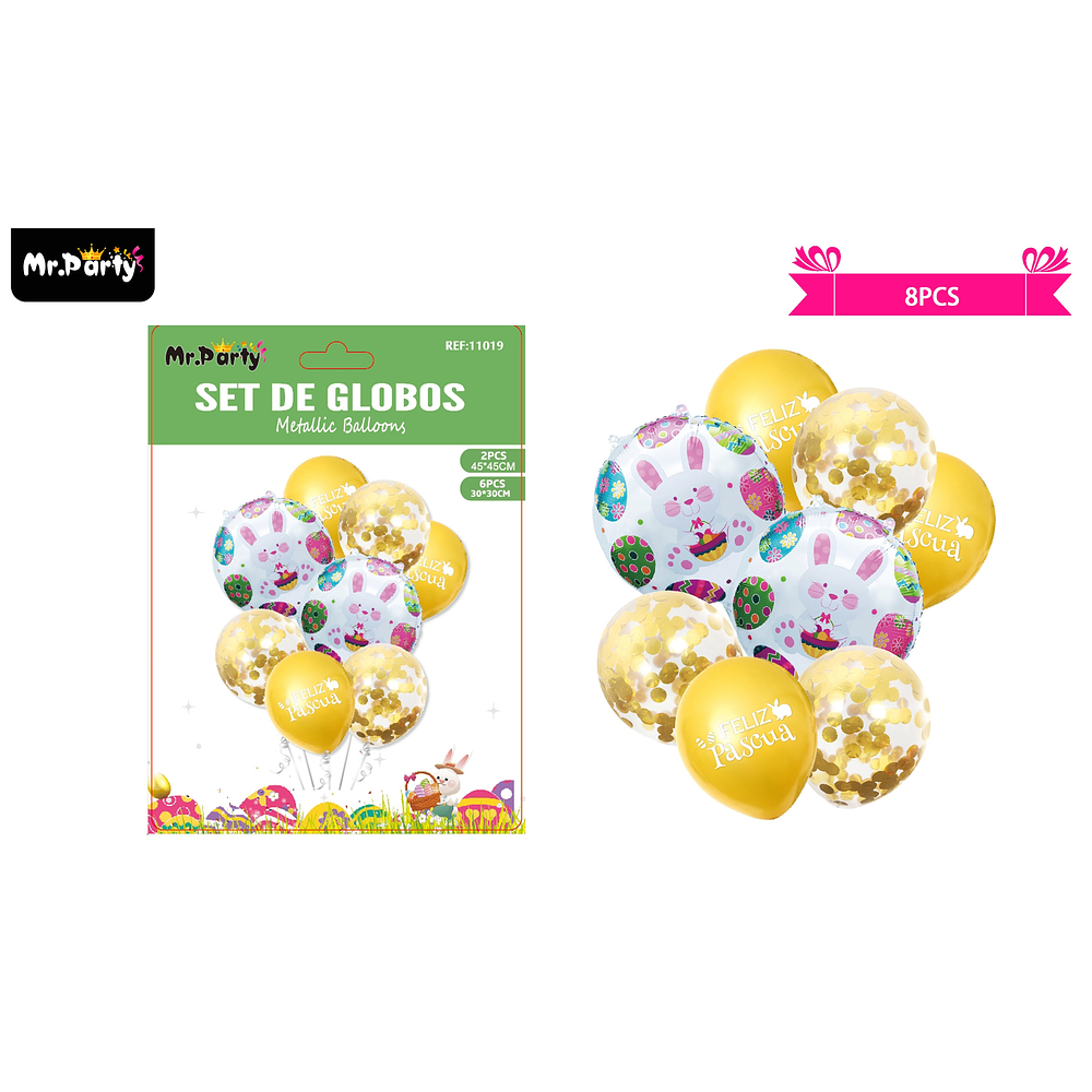 Set de globos metalicos conejo de pascua 8pcs