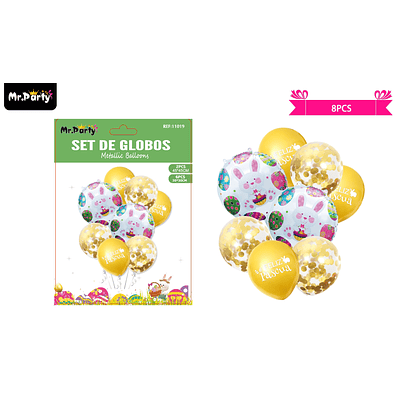Set de globos metalicos conejo de pascua 8pcs