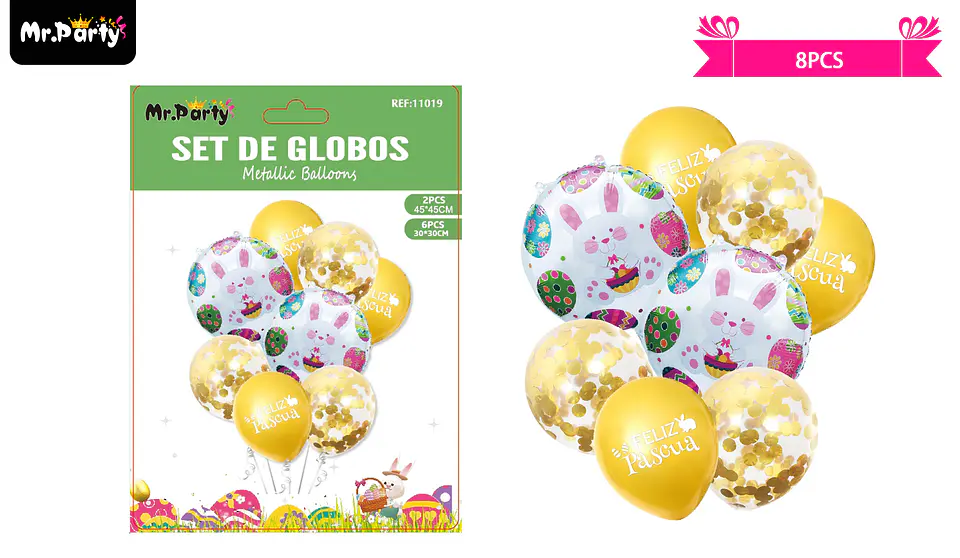 Set de globos metalicos conejo de pascua 8pcs 1