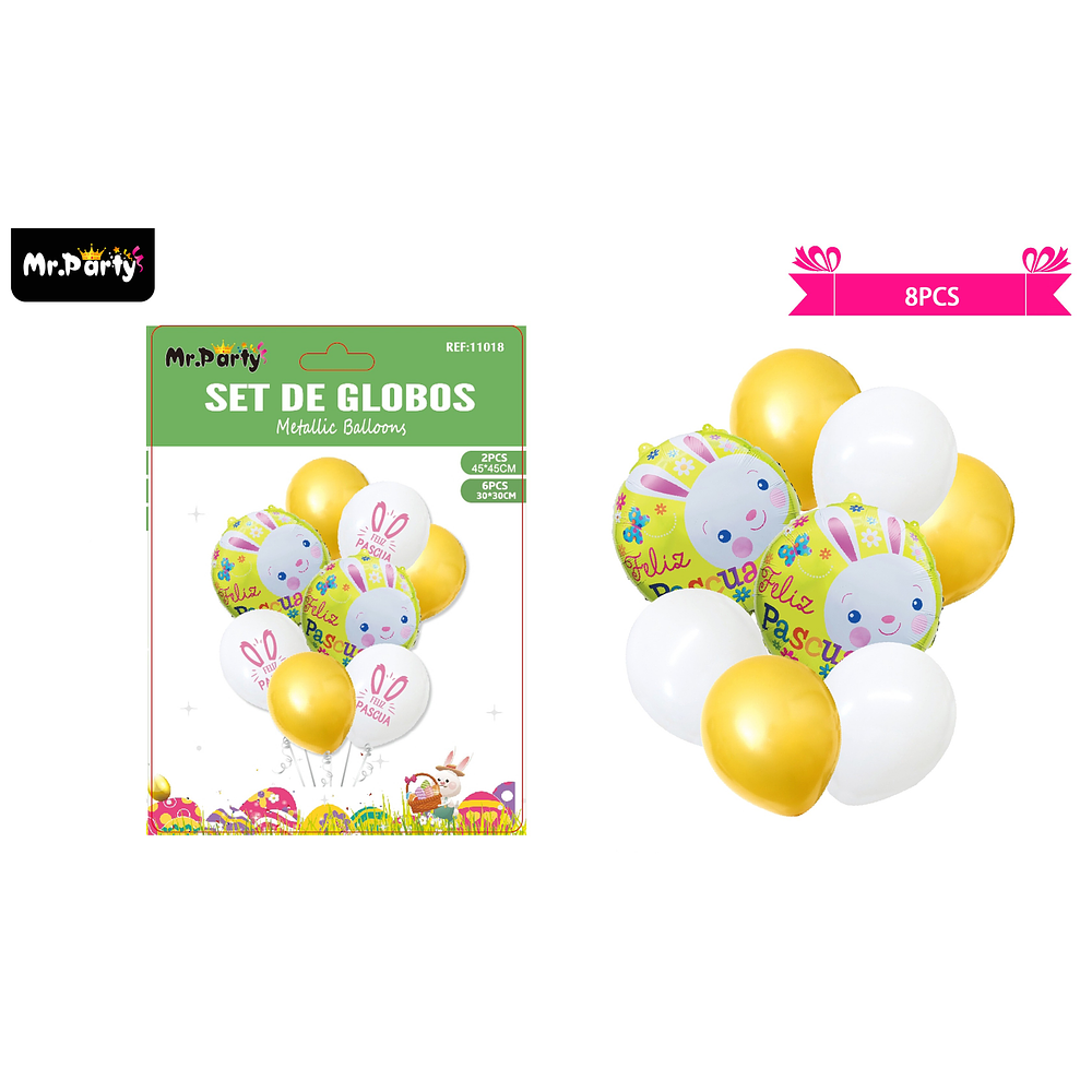 Set de globos metalicos conejo de pascua 8pcs