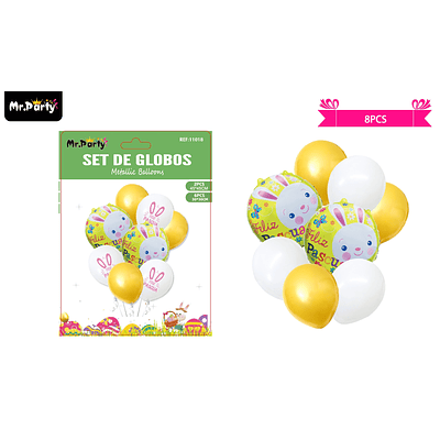 Set de globos metalicos conejo de pascua 8pcs