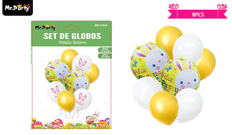 Set de globos metalicos conejo de pascua 8pcs