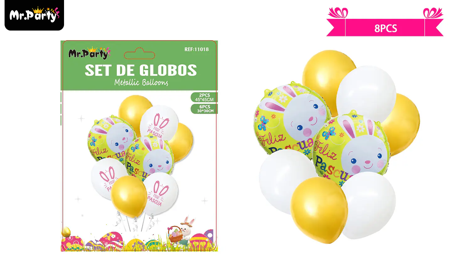 Set de globos metalicos conejo de pascua 8pcs 1