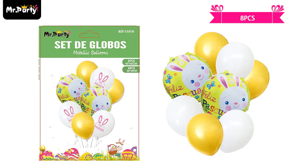 Set de globos metalicos conejo de pascua 8pcs 1