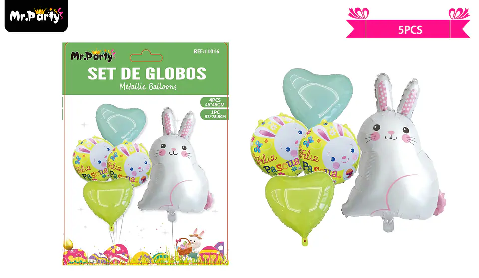 Set de globos metalicos conejo de pascua 5pcs 1