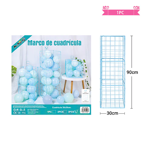 Soporte de globo rejilla cuadrado azul 30*90cm 