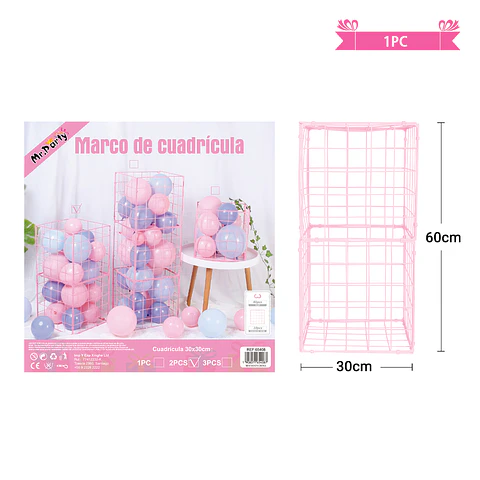 Soporte de globo rejilla cuadrado rosado 30*60cm 