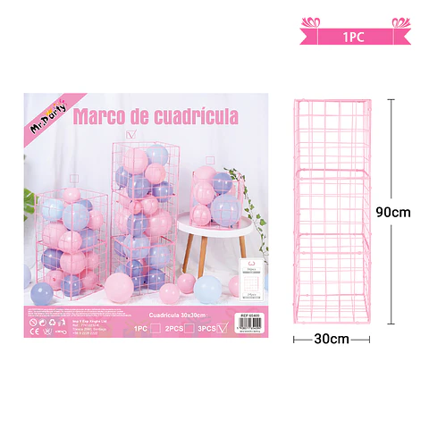 Soporte de globo rejilla cuadrado rosado 30*90cm 