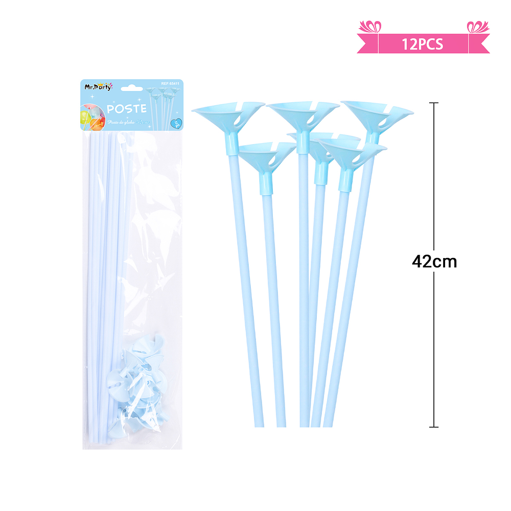 Varillas para globos color pastel azul 42cm 12pcs