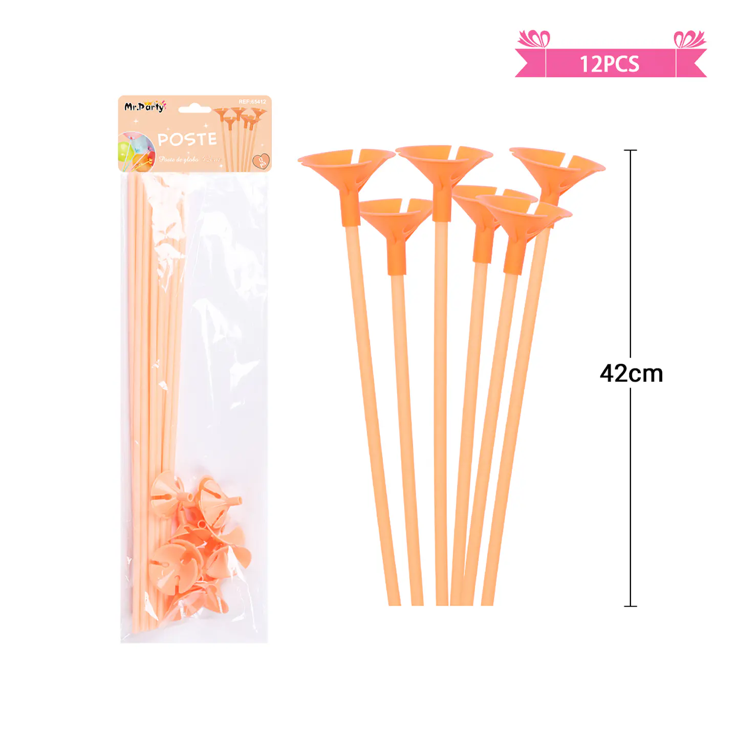 Varillas para globos color pastel naranja 42cm 12pcs 1