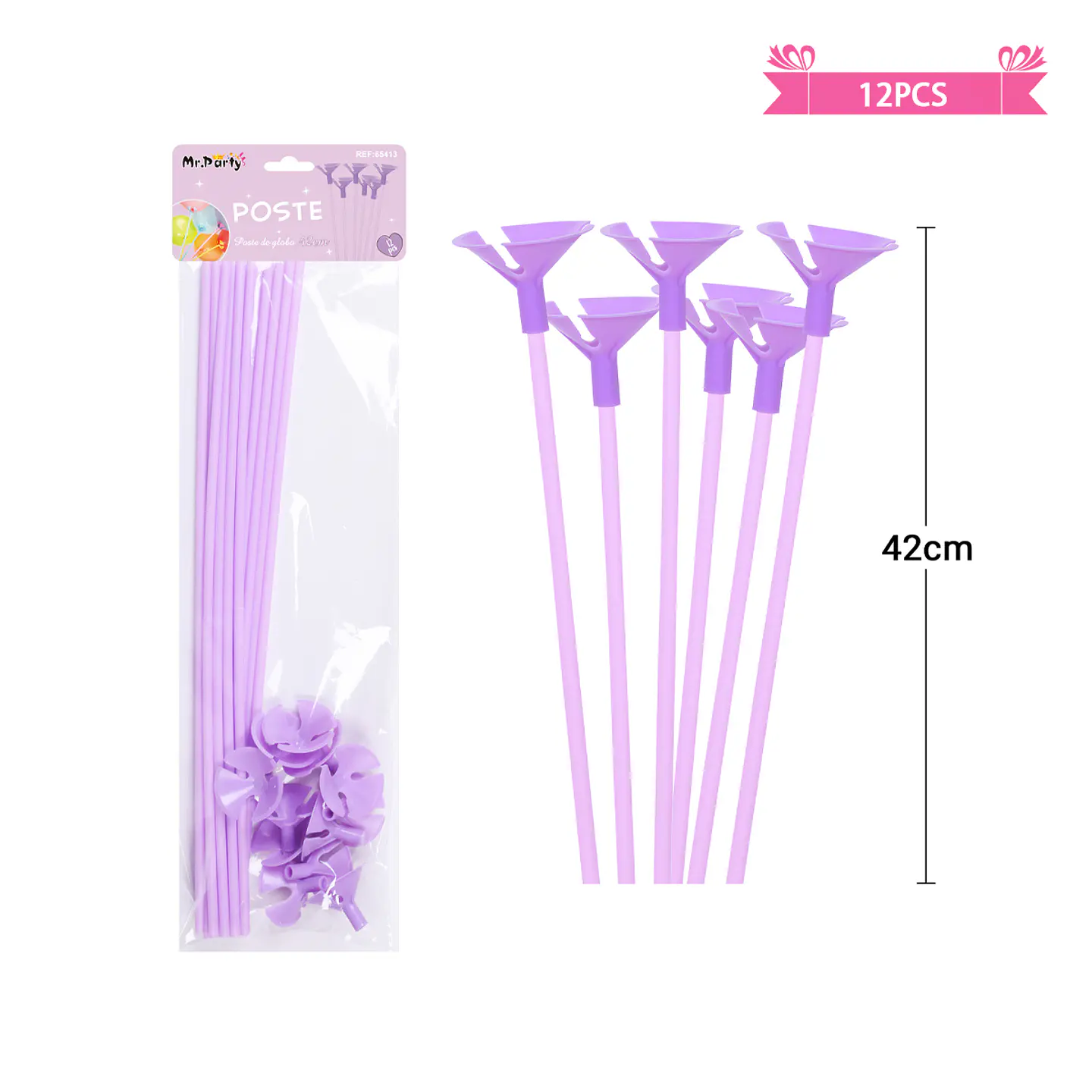 Varillas para globos color pastel morado 42cm 12pcs 1