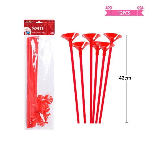 Varillas para globos color rojo 42cm 12pcs