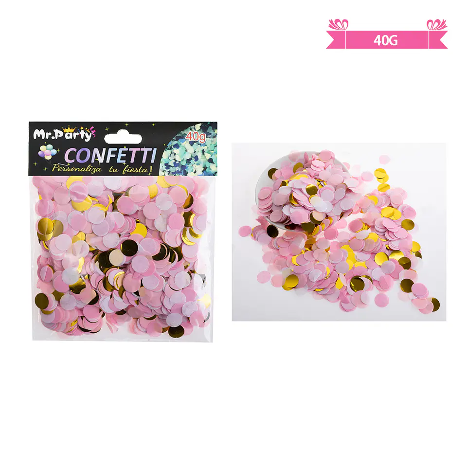 Confetti redonda rosa y dorado 40g 2