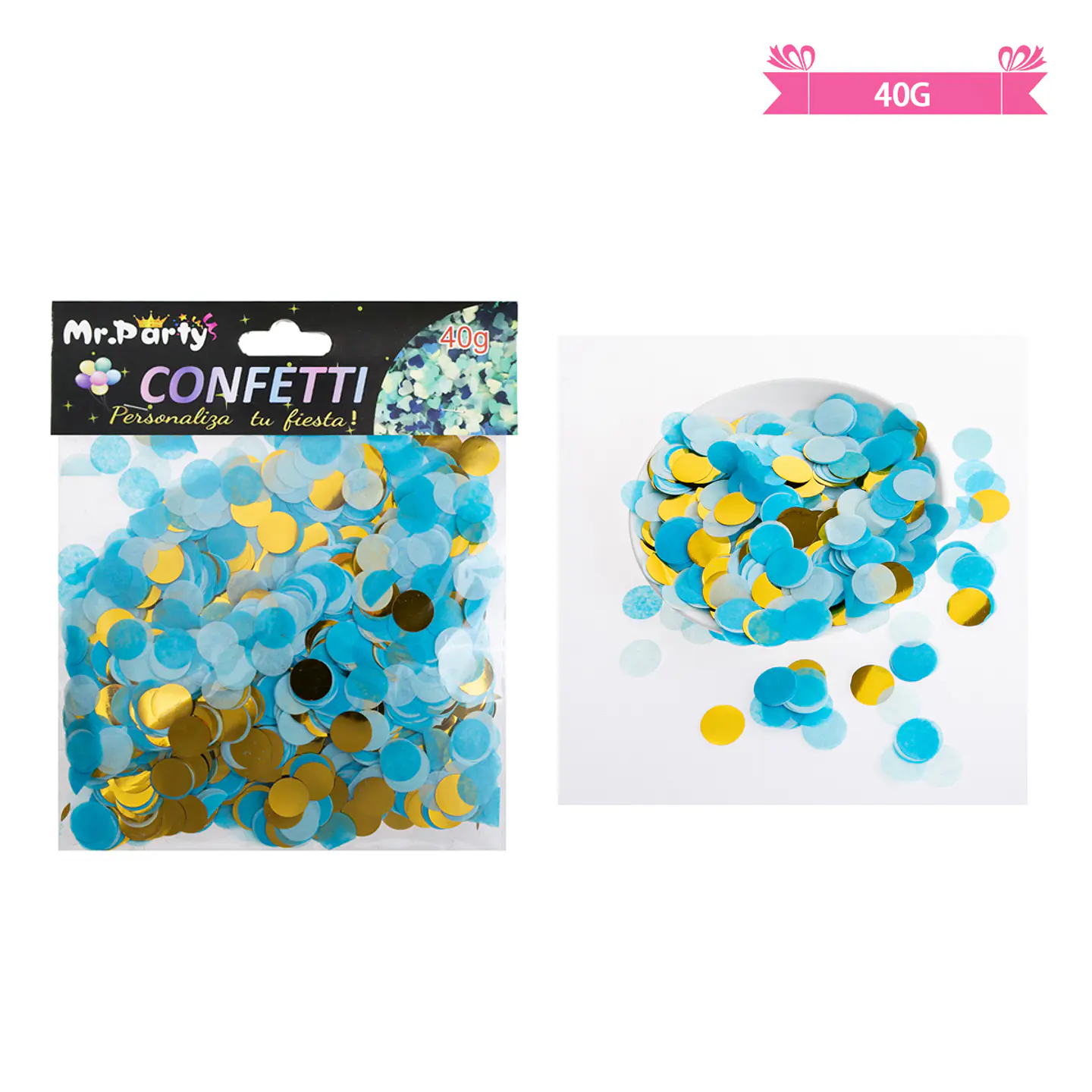 Confetti redonda azul y dorado 40g 2
