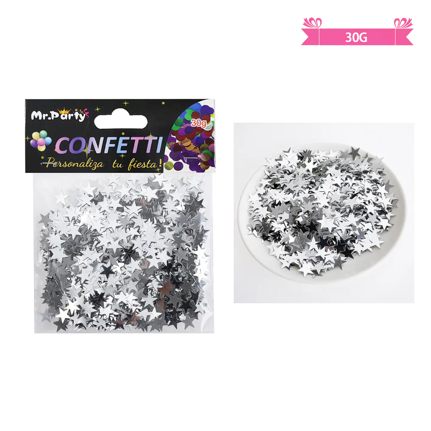 Confetti metálico de estrella plateado 30g 2